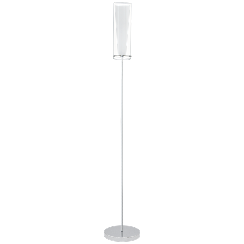 Pinto gulvlampe i Krom metal med glasskærme i opal hvid og klar, med fodafbryder, MAX 60W E27, Base 23 cm, diameter 11 cm, højde
